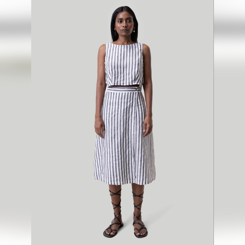 Crop Top and Midi Skirt Set sz S 100% Linen